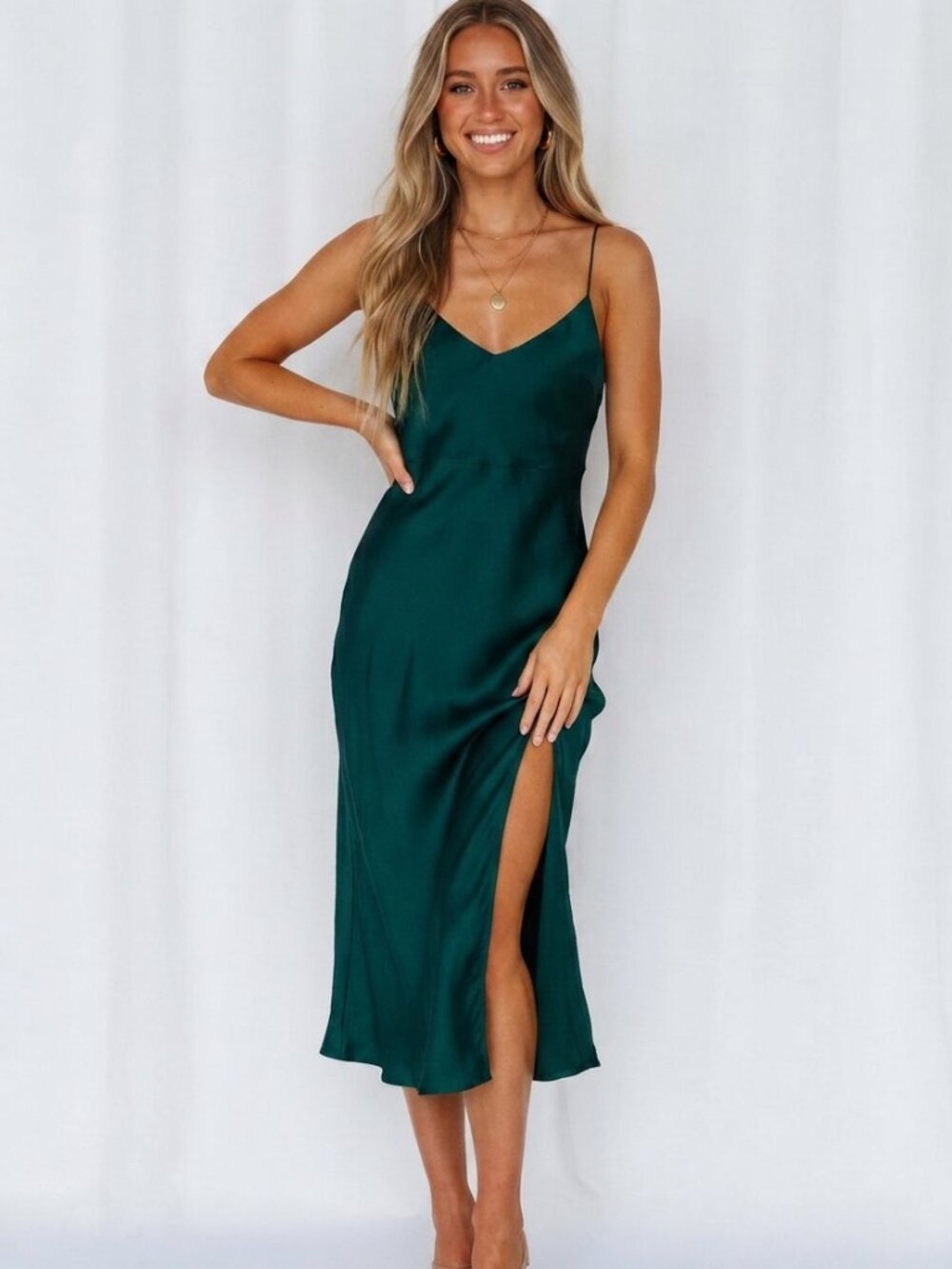 Hello Molly Deep Green Crashing Prom Lace Up Back Midi Dress Sz 8 39726